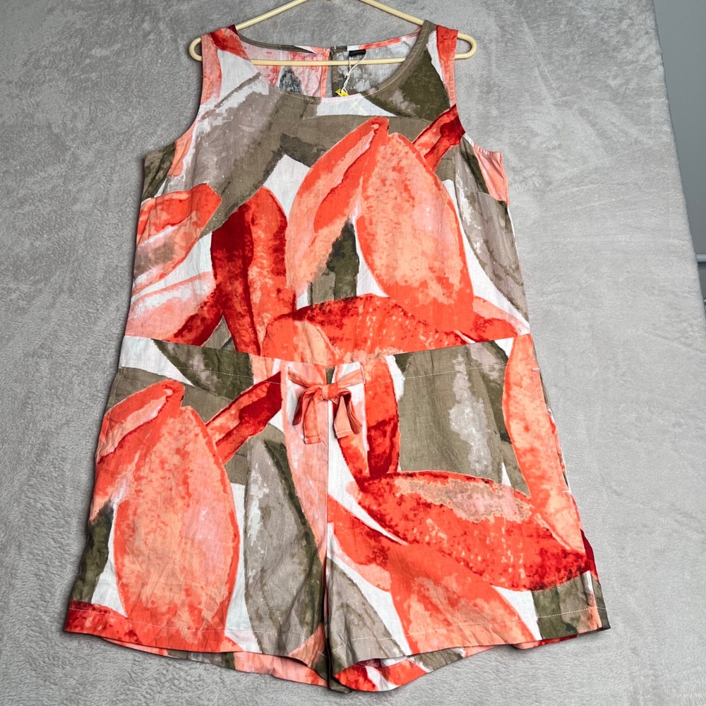 Esmara Women's Sleeveless Romper‎ Shorts Tropical Leaf Print Tie Waist Size 12
